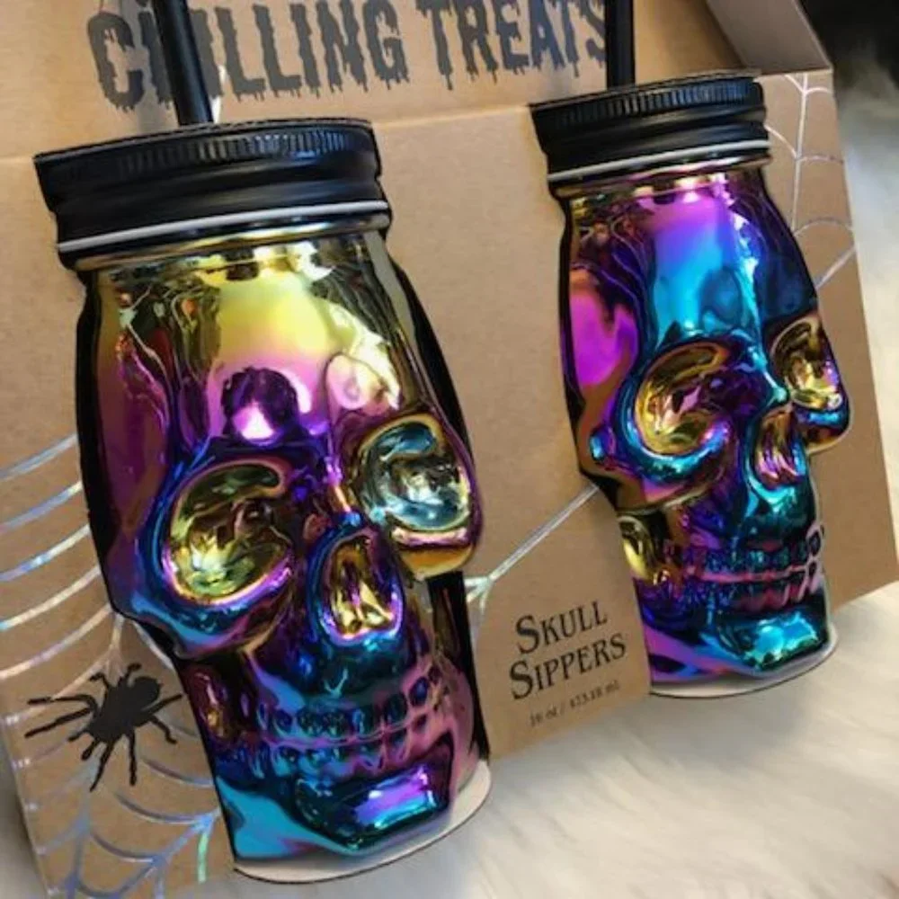 Chilling Treats Set of 2 Rainbow Skull Sippers
